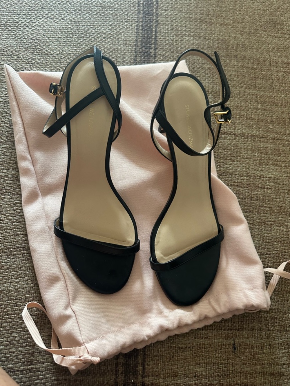 Stuart Weitzman Dancer 85 Black Strappy Ankle-Heel Sandals